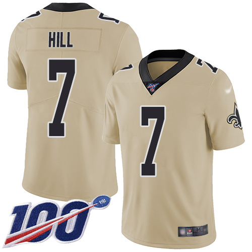 Men New Orleans Saints Limited Gold Taysom Hill Jersey NFL Football #7 100th Season Inverted Legend Jersey->new orleans saints->NFL Jersey